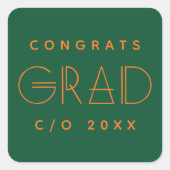 Green Orange Grad Typography Graduation Sticker スクエアシール (正面)