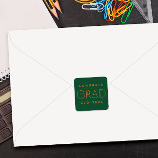Green Orange Grad Typography Graduation Sticker スクエアシール