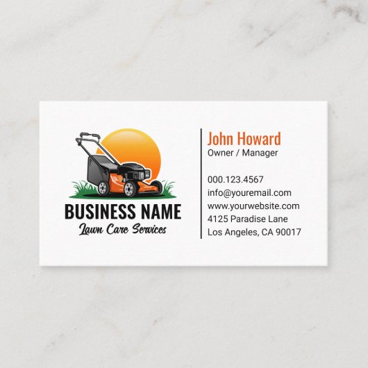 Green Orange Lawn Mower Landscaping Service 名刺 (正面)