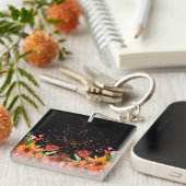 Green & Orange Modern Abstract Floral キーホルダー (正面右)