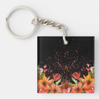 Green & Orange Modern Abstract Floral キーホルダー