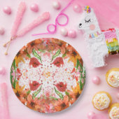 Green & Orange Modern Abstract Floral ペーパープレート (パーティー)