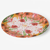 Green & Orange Modern Abstract Floral ペーパープレート (アングル)