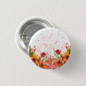 Green & Orange Modern Abstract Floral 缶バッジ (正面&裏面)