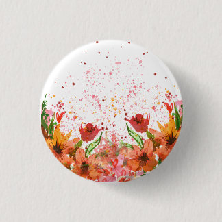 Green & Orange Modern Abstract Floral 缶バッジ