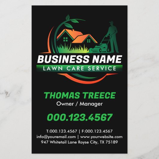 Green Orange Modern Lawn Care Landscaping Service チラシ (正面)