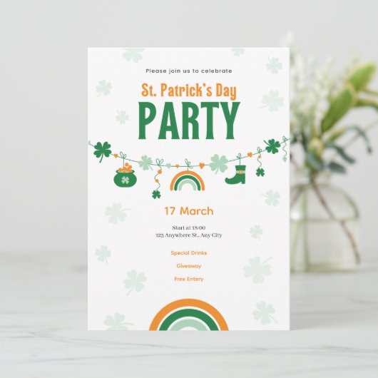 Green & Orange St. Patrick’s Day Party Invitation  招待状 (スタンド正面)