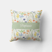 Green Orange Watercolor Wildflower Monogram Name クッション (裏面)