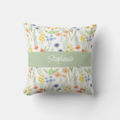 Green Orange Watercolor Wildflower Monogram Name クッション (正面)