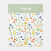 Green Orange Watercolor Wildflower Name フリースブランケット (正面)