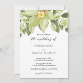 Green Orchid Watercolor Botanical Wedding 招待状 (正面)