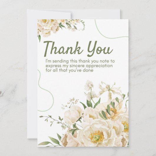 Green Organic Floral Thank You Card サンキューカード (正面)