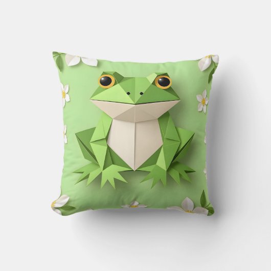 Green Origami Frog クッション (正面)