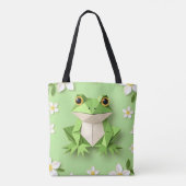 Green Origami Frog Tote Bag – Cute Nature-Inspired トートバッグ (裏面)