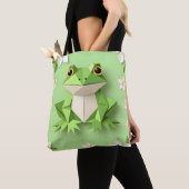 Green Origami Frog Tote Bag – Cute Nature-Inspired トートバッグ (クローズアップ)