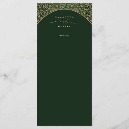 Green Ornate Damask Wedding Menu Card メニュー (裏面)