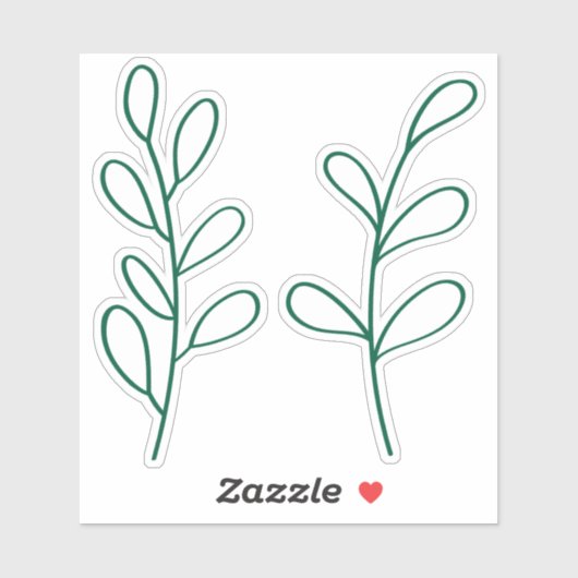 Green Outline Leaves, Two Custom Cut Small シール (シート)