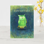 Green Owl Greeting Card(カスタマイズ可能) カード (黄色い花)