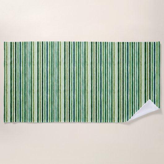 Green painterly stripes pattern ビーチタオル (正面)
