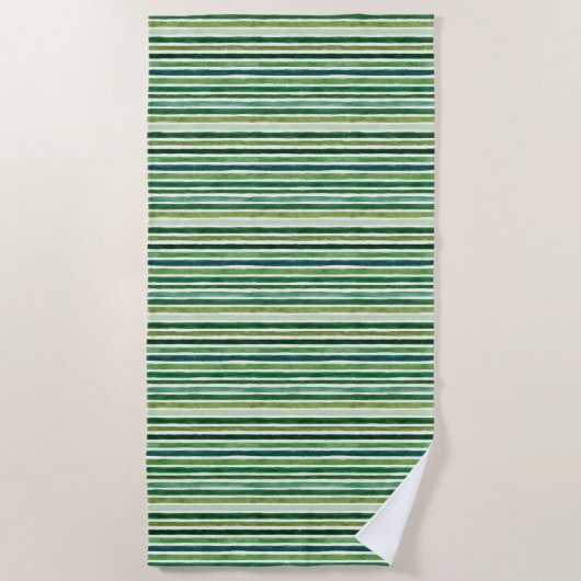 Green painterly stripes pattern ビーチタオル (正面)