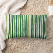 Green painterly stripes pattern ランバークッション (ブランケット)