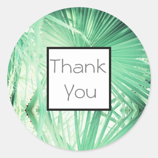 Green Palm 淡い色の Thank You's Gift 結婚 Sticker ラウンドシール (正面)