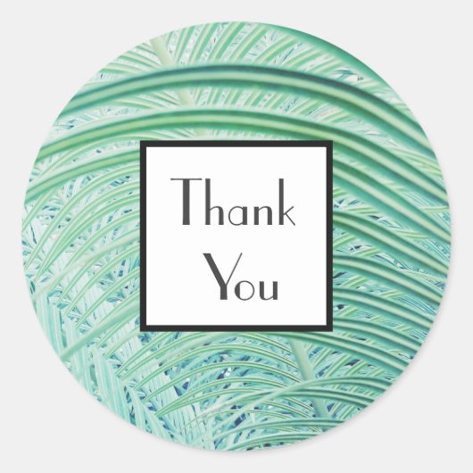 Green Palm 淡い色の Thank You's Gift 結婚 Sticker ラウンドシール (正面)