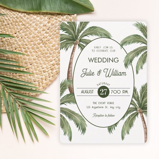 Green palm tree wedding 招待状