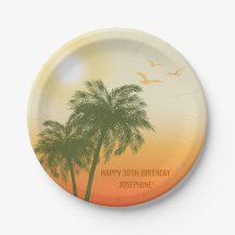 Green Palm Trees Orange Sunset Tropical Birthday