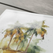 Green palm trees with coconuts water color tropics ガラスコースター