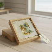 Green palm trees with coconuts water color tropics ガラスコースター