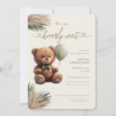 Green Pampas We can Bearly Wait Neutral Baby 招待状 (正面)