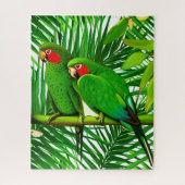 Green Parrot Couple in a Jungle Setting ジグソーパズル (縦)