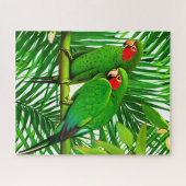 Green Parrot Couple in a Jungle Setting ジグソーパズル (横)