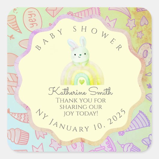 GREEN party donuts pastel babyshower BUNNY スクエアシール (正面)