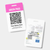 Green Pass Winchong Certificate PVC Pink バッジ (正面＆裏面)