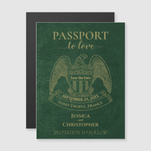 Green Passport Destination Weding Save the Date マグネット招待状