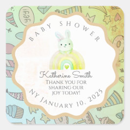 GREEN pastel babyshower Adorable BUNNY スクエアシール