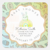 GREEN pastel babyshower Adorable BUNNY  スクエアシール (正面)