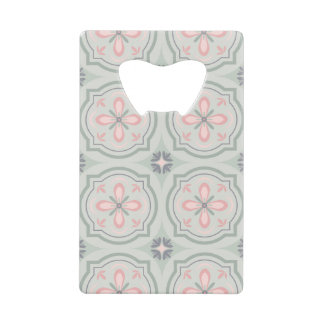 Green Pastel Floral Tiles クレジットカード栓抜き
