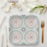 Green Pastel Floral Tiles ペーパープレート<br><div class="desc">cool floral shapes pattern</div>