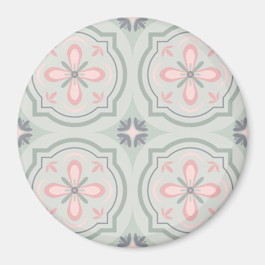 Green Pastel Floral Tiles マグネット (正面)