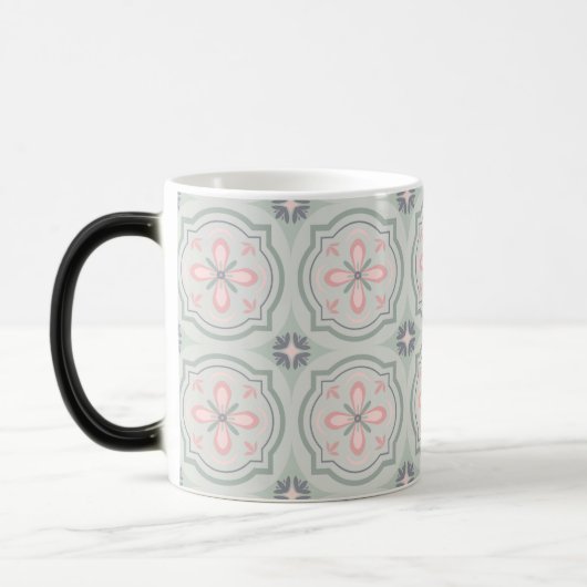 Green Pastel Floral Tiles モーフィングマグカップ (左)