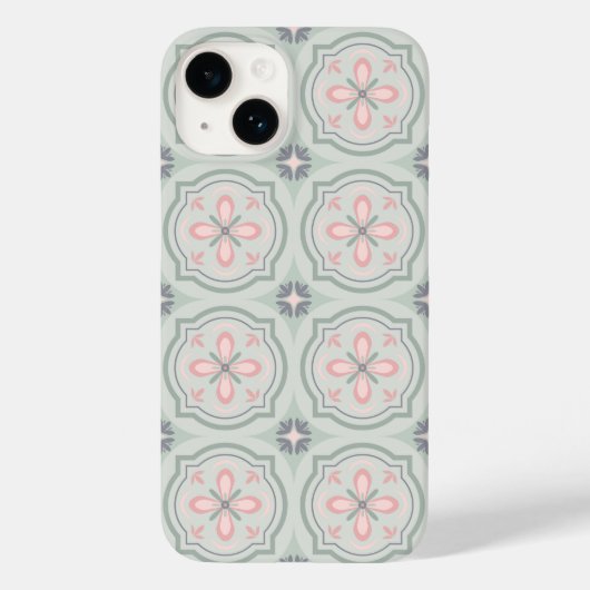 Green Pastel Floral Tiles Case-Mate iPhoneケース (裏面)