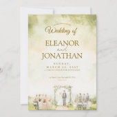 Green Pastel Floral Watercolor Outdoor Wedding 招待状 (正面)