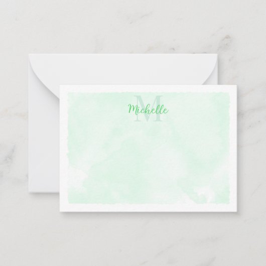 Green Pastel Watercolor All Occasion Monogram ノートカード (正面)