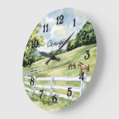 Green Pastures Ranch Horses ラージ壁時計 (傾斜)