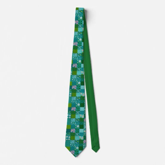 Green Patchwork Pattern Custom Necktie ネクタイ (正面)