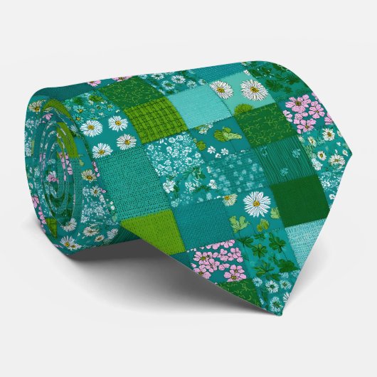 Green Patchwork Pattern Custom Necktie ネクタイ (ロール)