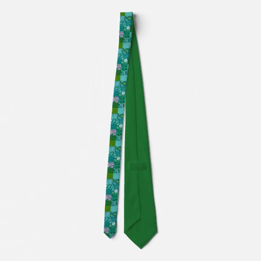 Green Patchwork Pattern Custom Necktie ネクタイ (裏面)